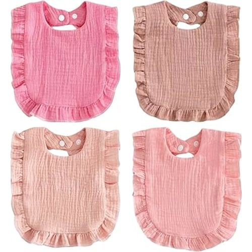 PandaEar 4 Pack Muslin Baby Bibs, Absorbent Bandana Drool Bibs for Girls, Soft Cotton Adjustable Teething & Feeding Bib for Newborns & Toddlers