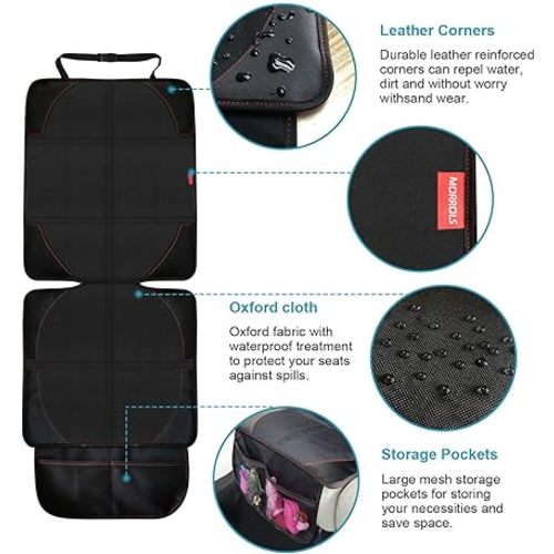 Car Seat Protector, 2 Pack Carseat Protector with Thickest Padding, Baby/Pets for Child Car Seat-Mesh Pockets-Waterproof-Universal Size(Black) - 2Pcs