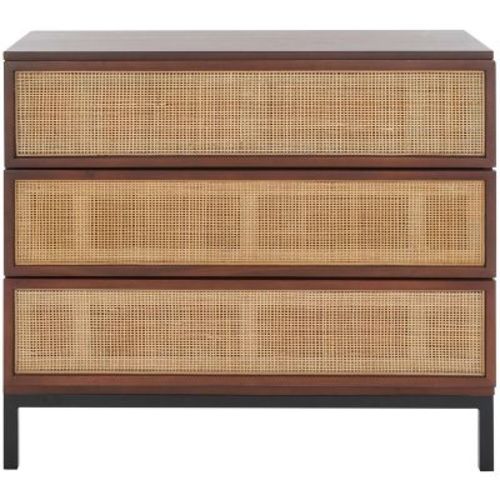 Zadie 3 Drawer Rattan Chest - Walnut/natural - Safavieh
