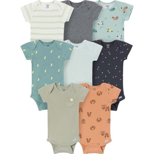 Gerber Baby Neutral Short Sleeve Onesies, 8-Pack, Sizes 0/3 Newborn - 12 Months