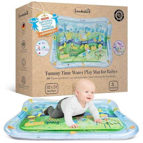 Tummy Time Water Mat for Babies – XXL Sensory Baby Water Play Mat – Award-Winning Infant Activity Mat for Motor Development – Premium, Baby-Safe Water Tummy Time Mat – Construction Site