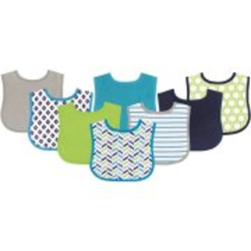 Luvable Friends Baby Boy and Girl Drooler Bibs, 8-Pack - Blue Geometric