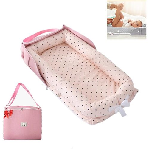 Baby Lounger for Newborn Portable Bag,Baby Nest Play Gym mat with Strap,Newborn Lounger Adjustable Size & Inner Zipper Lengthen Space to 24 Months(Pink Polka Dots)