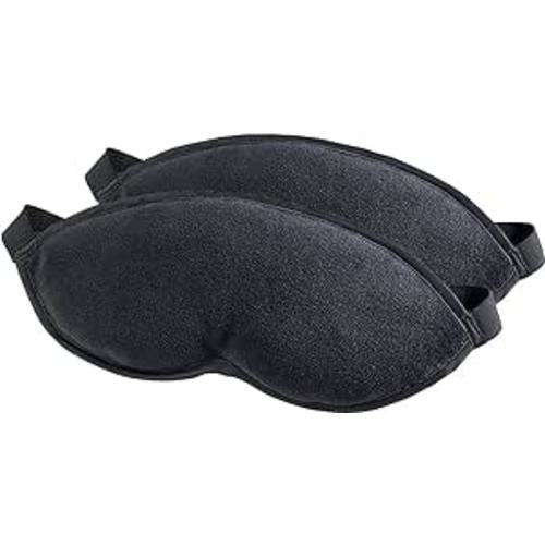 Lewis N. Clark Comfort Eye Mask + Sleep Aid to Block Light for Travel, Airplane, Hotel, Airport, Insomnia + Headache Relief with Adjustable Straps, 2 pack, Black - 2 Count (Pack of 1)
