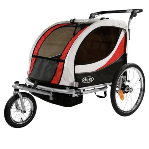 ClevrPlus Deluxe 3-in-1 Double 2 Seat Bicycle Bike Trailer Jogger Stroller for Kids Children | Foldable Collapsible w/Pivot Front Wheel