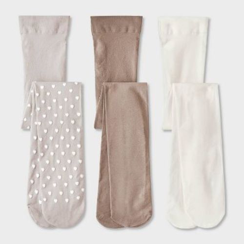 Toddler Girls' 3pk 'Hearts' Tights - Cat & Jack™ Gray/Ivory/Taupe