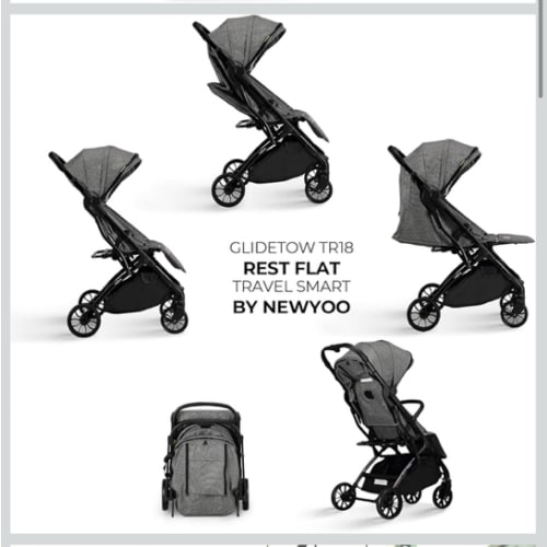 newyoo GlideTow TR18M Compact Travel Stroller for Toddlers, Baby/Infant Lightweight Lay Flat Stroller with Luggage Handle & Cup Holder, One-Hand Quick Fold, Gray
