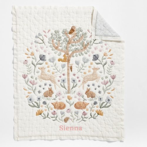 Wonderland Prairie Embroidered 100% Organic Cotton Voile Baby Crib Quilt