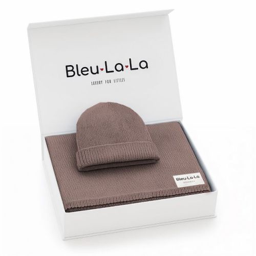 Bleu La La Luxe Collection 100% Organic Luxury Knit Baby Blanket + Hat Set - Milk Chocolate