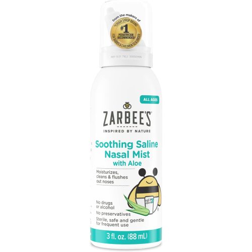 Zarbee's Baby Nasal Saline Spray, Soothing Sterile Mist with Aloe, Newborns & Up, Cleansing Nose Relief, 3Fl Oz