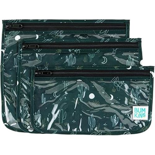 Bumkins Travel Bag, Toiletry, TSA Approved Packing Pouch, Zip Bag, Quart Size Airline Compliant, Clear-Sided, Set of 3 Sizes