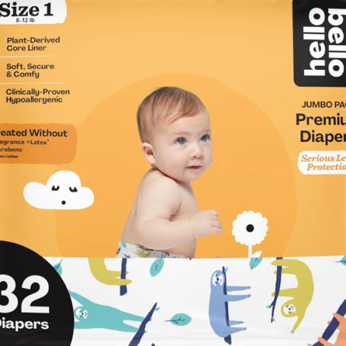 Hello Bello Premium Baby Diapers Size 1, 32 Count of Disposable, Extra-Absorbent, Hypoallergenic Baby Diapers with Snug and Comfort Fit, Sleepy Sloth