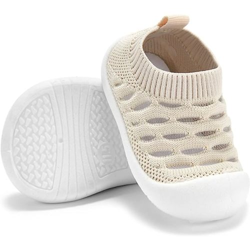Exegawe Baby Shoes for Boys Girls - Infant Toddler First Walkers Non-Skid Slipper Shoes with Rubber Sole Sneaker, Size 9-18 months, Color "N1 Khaki"