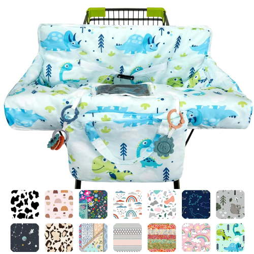 Green Shopping Cart Cover for Baby 2-in-1 High Chair Cover with Safety Harness Multifunctional Dinosaur Pattern Cart Covers for Babies Soft Padded Grocery Cart Cover for Baby Boy Girl