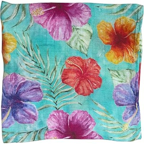 Hibiscus Baby Swaddle Blanket - 70% Viscose from Bamboo/ 30% Cotton Muslin - Silky Soft, Breathable, Lightweight, Large - 47 in. x 47 in.