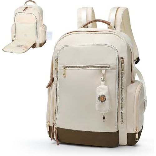 Miss Fong Diaper Backpack - Baby Diaper Dispenser Mommy Bag with 16 Pockets Off-White Large Capacity Travel Diaper Backpack - Baby Shower Gifts for Mom & Dad