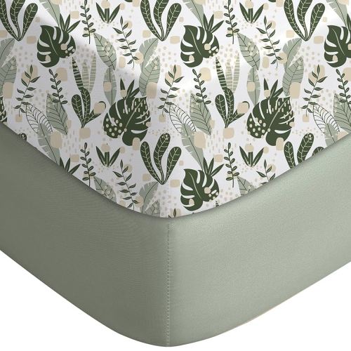Yoofoss Pack and Play Sheets Fitted, Mini Crib Sheets 2-Pack for Pack N Play Mattress, Stretchy Playard Sheet, Soft and Breathable (Green + Banana Leaves)