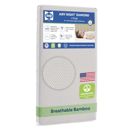 Sealy Baby Infant & Toddler Crib Mattress - Airy Night 2-Stage, Waterproof and Breathable, GREENGUARD GOLD Certified, Made in USA, 52x28