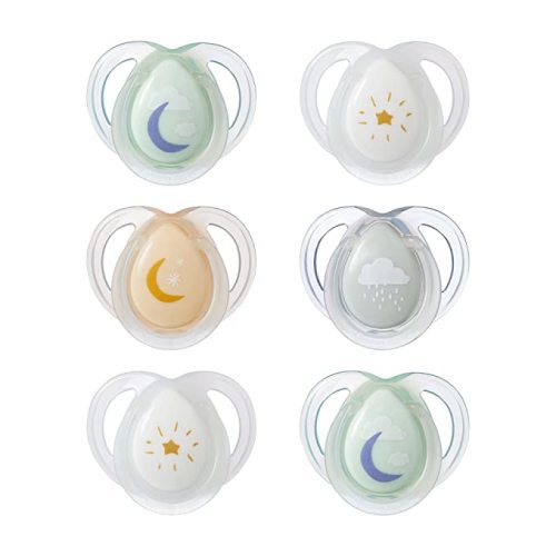Tommee Tippee Night Time Glow in The Dark Pacifiers, Symmetrical Design, BPA-Free Silicone, 0-6m, 6 Count - 0-6 Months - Blue Pastels