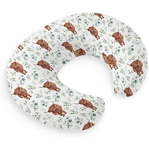 HawSkgFub Highland Cow Eucalyptus Leaf Nursing Pillow Cover for Baby Boy, Western Farm Animal long horn cow Yak Breastfeeding Pillow Slipcover, cowboy Nursing Pillowcase for Newborn Infant, Cover Only
