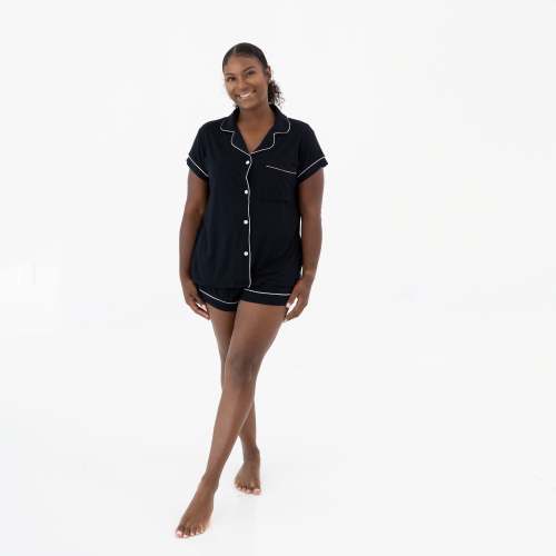 Women’s Short Sleeve Pajama Set in Midnight with Cloud Trim