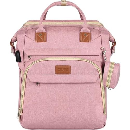 Baby Diaper Bag Backpack,Baby Shower Gifts, Multifunctional Travel Diaper Bag, Gifts for Mom with Portable Diaper Pad,Pink