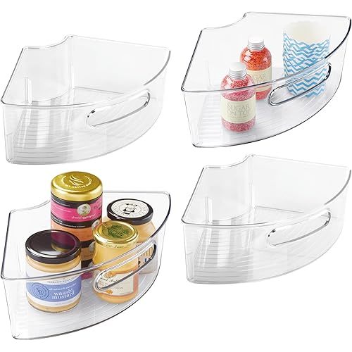 iDesign Plastic Lazy Susan Cabinet Storage Bin, 1/4 Wedge Container for Kitchen, Pantry, Counter, BPA-Free, 12.75" x 7.5" x 4.25", Set of 4, Clear