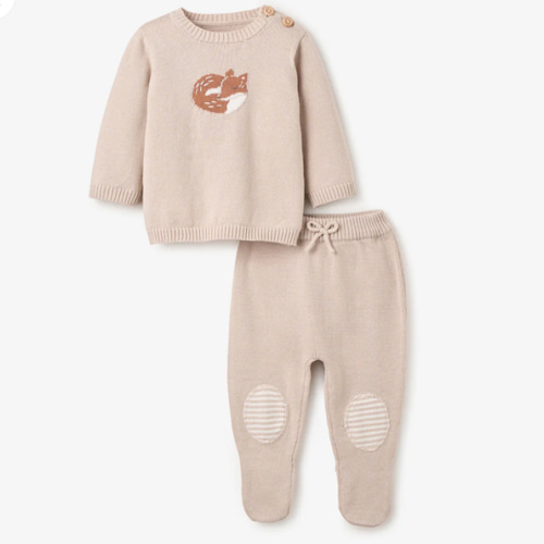 Fox Sweater & Footed Pant Set – Elegant Baby