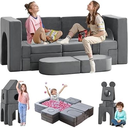 22Pcs Modular Kids Play Couch, Floor Sofa for Children, 1000+DIY Creativing Playroom Furniture for Toddlers, Convertible Foam and Floor Cushion for Boys and Girls
