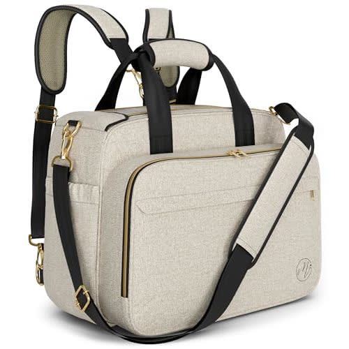 Mellories 4 in 1 Convertible Diaper Bag Tote for Baby Boys and Girls - Converts into Diaper Backpack, Baby Tote Bag, Stroller Bag and Crossbody Diaper Bag - Beige Baby Travel Bag - Gift for Mom