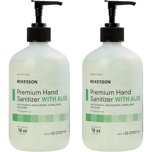 McKesson Hand Sanitizer with Aloe, 18 oz Pump Bottle [Pack of 2] – 70% Ethyl Alcohol, Spring Water Scent, No-Rinse Gel with Vitamin E and Moisturizers, Medical-Grade Sanitizer