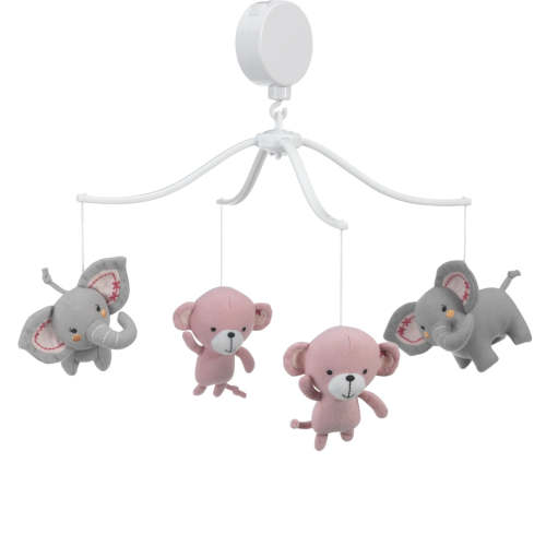 Twinkle Toes Pink/Gray Monkey and Elephant Musical Baby Crib Mobile – Lambs & Ivy