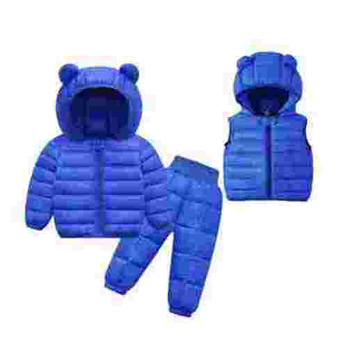 TAIAOJING Baby Down Snowsuit Hooded Toddler Girls Boys Winter Long Sleeve Bear Ear Solid Color Tops Pants Vest 3PCS Outfits Clothes Set Kids Warm Coat 6-12 Months
