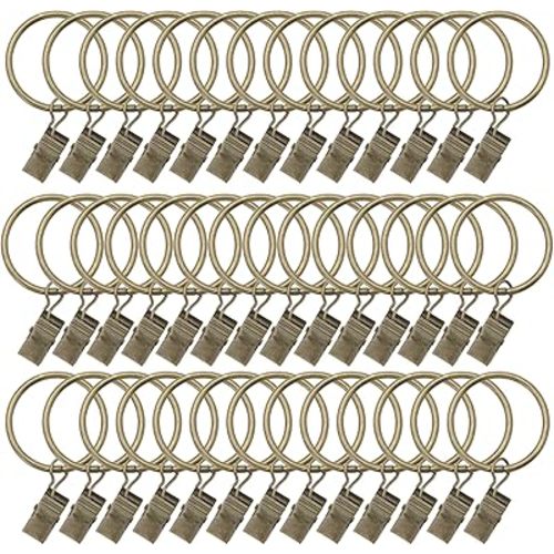 40 Pack Metal Curtain Rings with Clips, Drapery Clips with Rings, Curtain Hangers Clips, Drapes Rings 1 inch Interior Diameter,Bronze