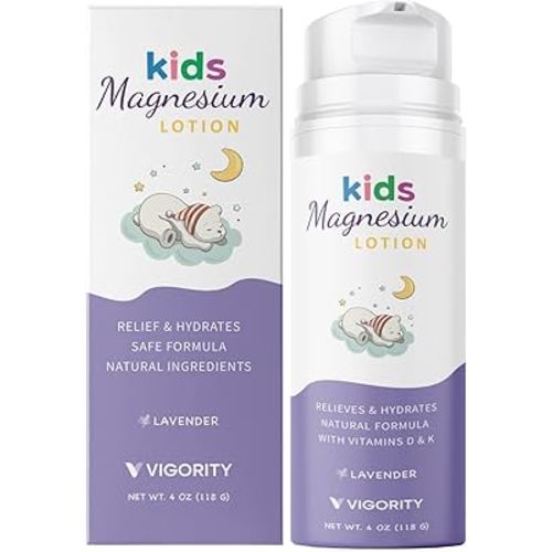 Magnesium Lotion for Kids & Babies Sleep - Bedtime Calming Body Cream with Natural Ingredients, Lavender Oil, Shea Butter & Multi Vitamins - Topical Magnesium Soothing Relief, Promotes Relaxation