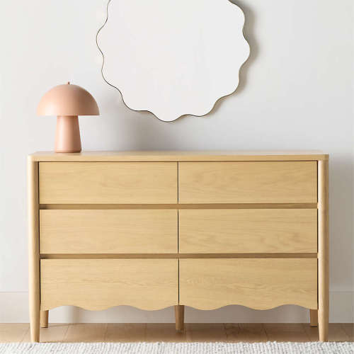 Waveland 54" Natural Oak Wood Wide 6-Drawer Kids Dresser