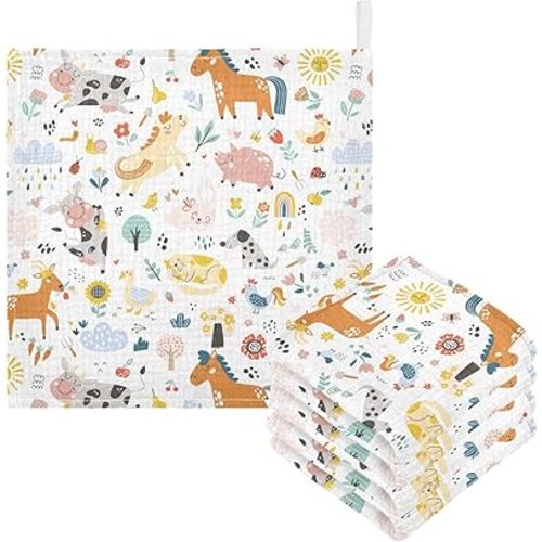 Cute Farm Animals Baby Muslin Washcloths - Soft Face Towel for Newborns, 11.8 X 11.8 Inch, 3 Pack
