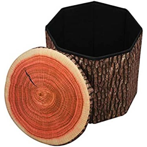 Creative Home 14x14 Inch Fruit Storage Stool Ottoman, Cute Folding Storage Toy Box with Foam Cushion, Collapsible Storage Seat Chest (Tree Stump)