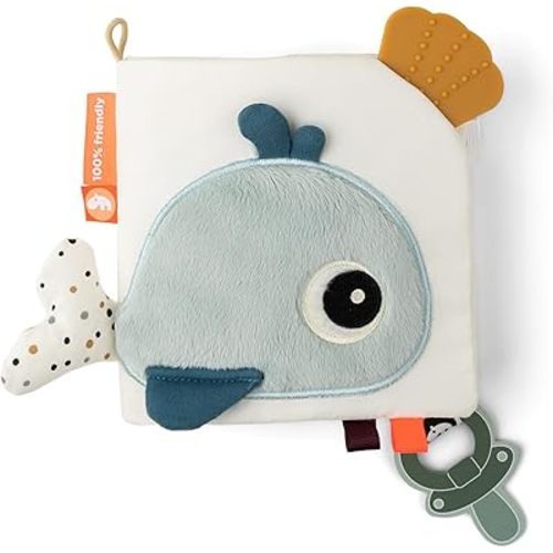 Done by Deer Sea Friends Activity Book - Durable Baby Book with Soft Seashell Teether, Crinkling Surfaces, Tactile Textures, and Toy Link for On-The-Go Entertainment.