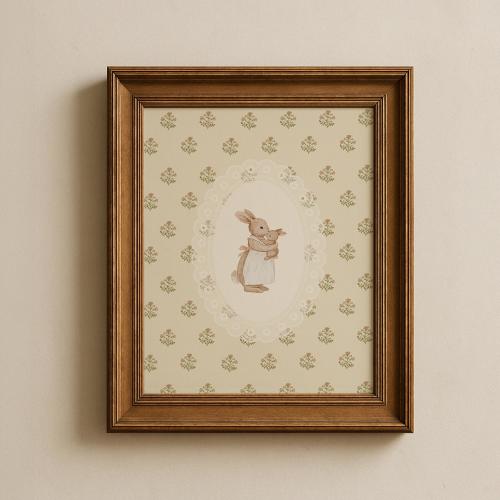 Sweet Mom and Baby Vintage Bunny Nursery Wall Art: Floral Farmhouse Girl's Room Decor (Instant Download)