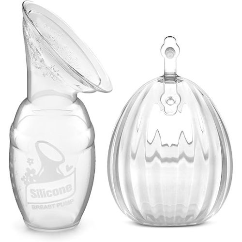haakaa Manual Breast Pump 4oz/100ml and Shell Wearable Manual Breast Pump 2.5oz/75ml Combo, Food-Grade Silicone