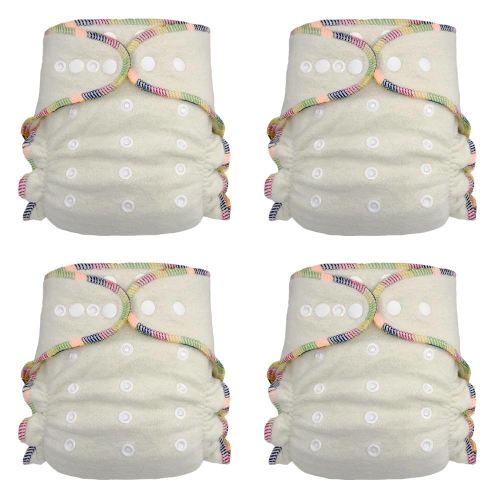 Overnight Hemp Fitted Cloth Diaper: Adjustable One-Size with Snap Buttons and 2 Cotton Hemp Inserts, Unisex Baby (4-Pack)
