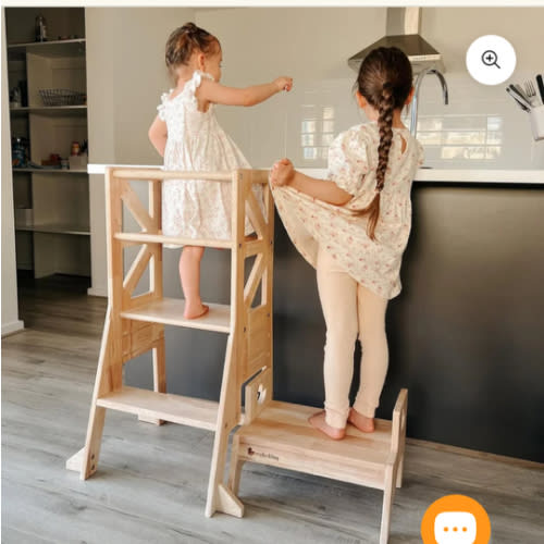 JALA Deluxe Solid Wood Adjustable Kitchen Tower - Flag with Duck Stool