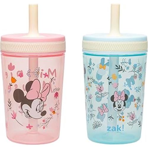 Zak Designs Disney Minnie Mouse Kelso Toddler Cups For Travel or At Home, 15oz 2-Pack Durable Plastic Sippy Cups With Leak-Proof Design is Perfect For Kids (Minnie Mouse)