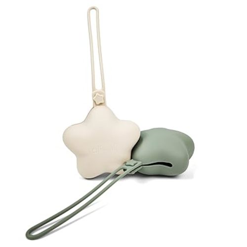 Ali+Oli BPA-Free Silicone Pacifier Holder Case (2-pk) Diaper Bag Accessory Newborn Travel Baby Pacifier Pouch (Sage-Sand)