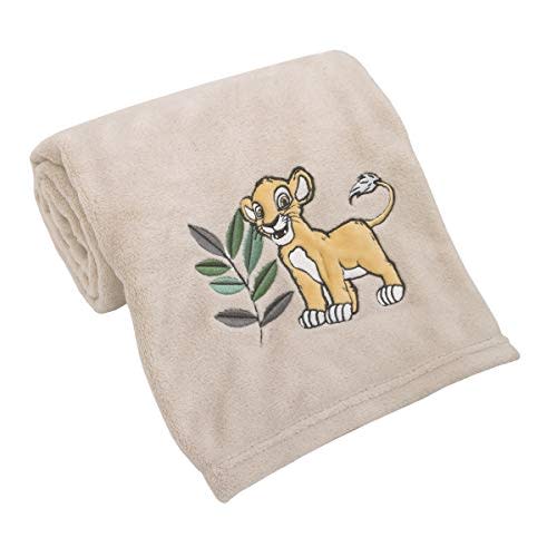 Disney Lion King Leader of The Pack Grey, Sage, and Yellow Super Soft Baby Blanket with Simba Applique