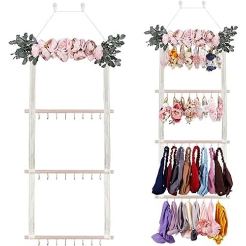 Hair Bows Holder Headband Organizer for Girls,Baby Hair Accessories Organizer Hair Clips Hanger Storage with Hooks, Wall Hanging Decor for Nursery Room
