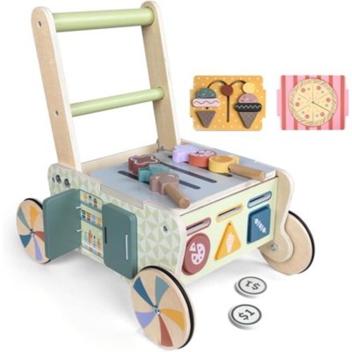 Wooden Baby Walker Wheels,Baby Push Walker for Babies 6-12 Months Push Toy Wooden Activity Walker for Baby Boy,Walking Toys for 1 Year Old Learning to Walk Girl Christmas