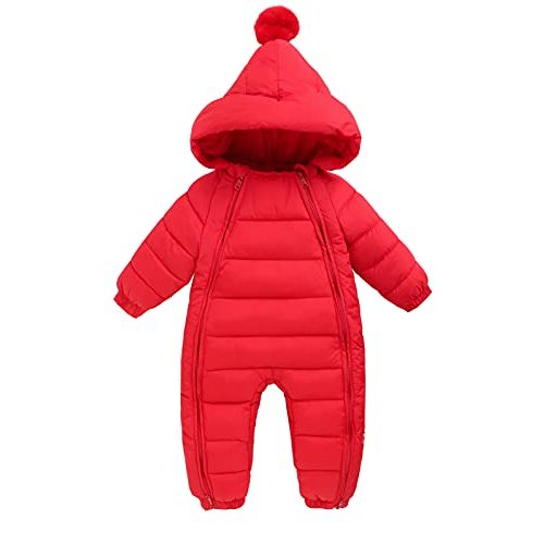 Happy Cherry Baby Boys Girls Winter Warm Romper Jumpsuit Hooded Loose Fit Bunting Jacket Double Zip Snowsuit Coverall