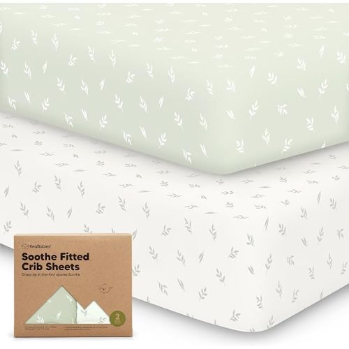 KeaBabies 2-Pack Organic Crib Sheets for Boys, Girls - Fitted Crib Mattress Sheet Neutral, Breathable Jersey Cotton Cover for Baby Bed, Toddler Mattress, Soft & Cute Prints (Herb)